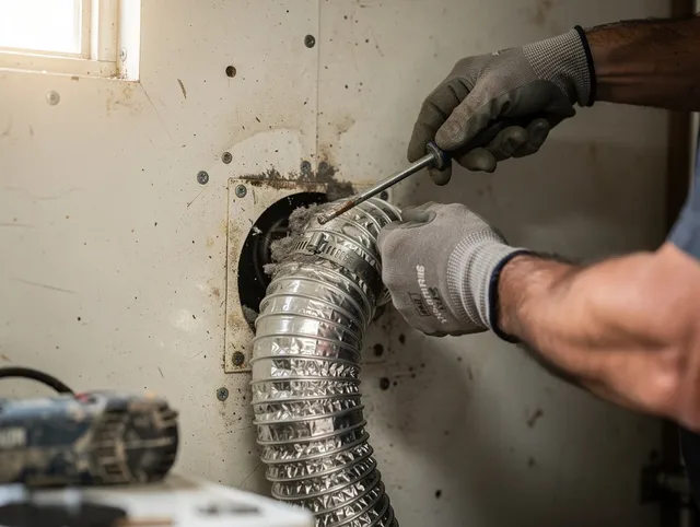 Lomita Dryer Vent Cleaning technician performing precise dryer vent hose installation in Lomita